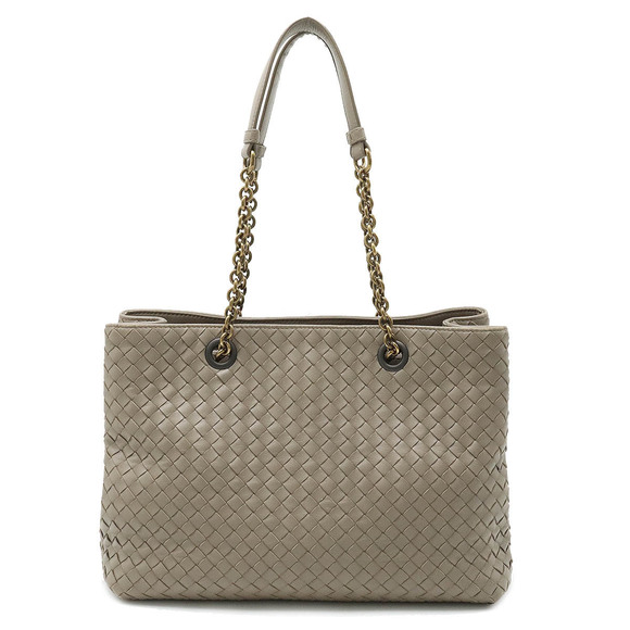 Bottega Veneta Handbags - BOTTEGA VENETA Intrecciato Shoulder Bag Chain Hobo Leather Greige Gray